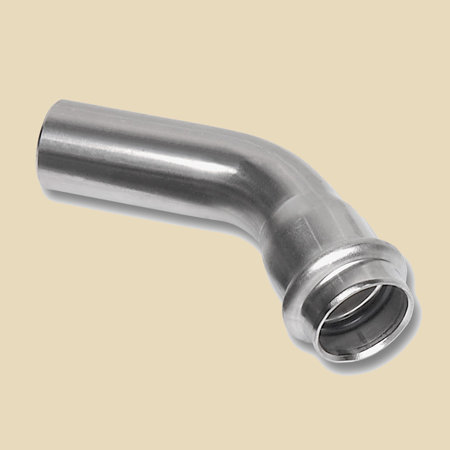 Coude Inox 304 à Sertir 45° MF 108mm compatible avec profils SA ou M